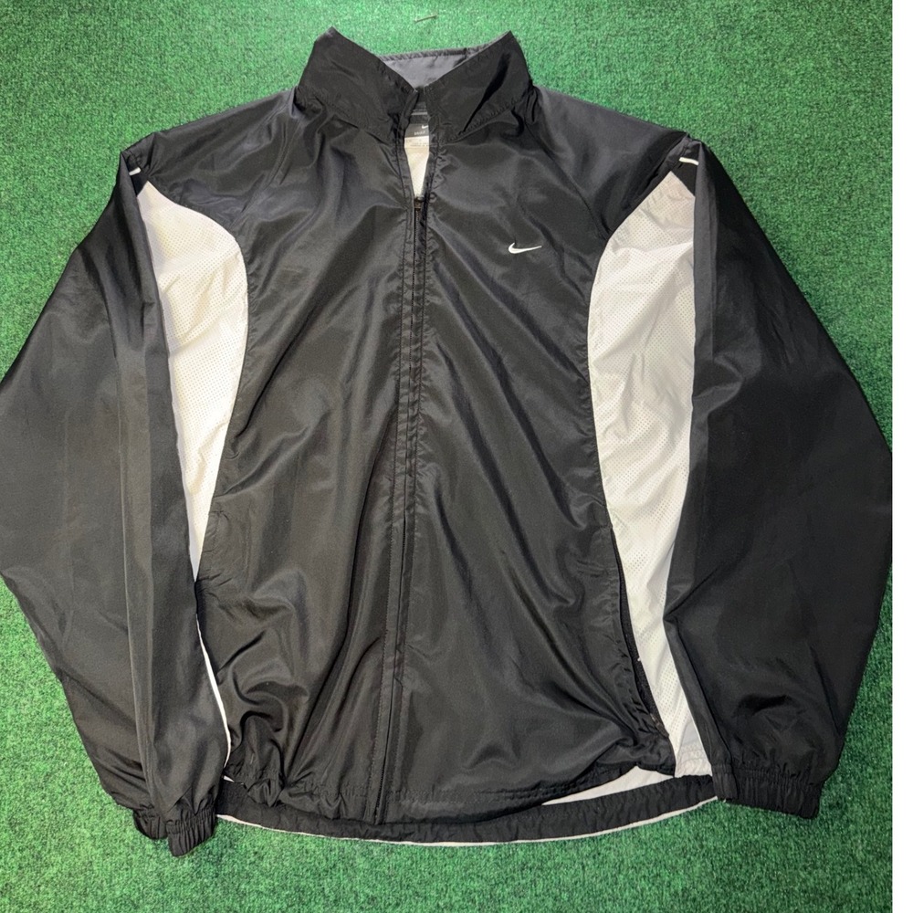 Nike Mens Dri-FIT Windbreaker Jacket Black White Full Zip Track Jacket Medium
